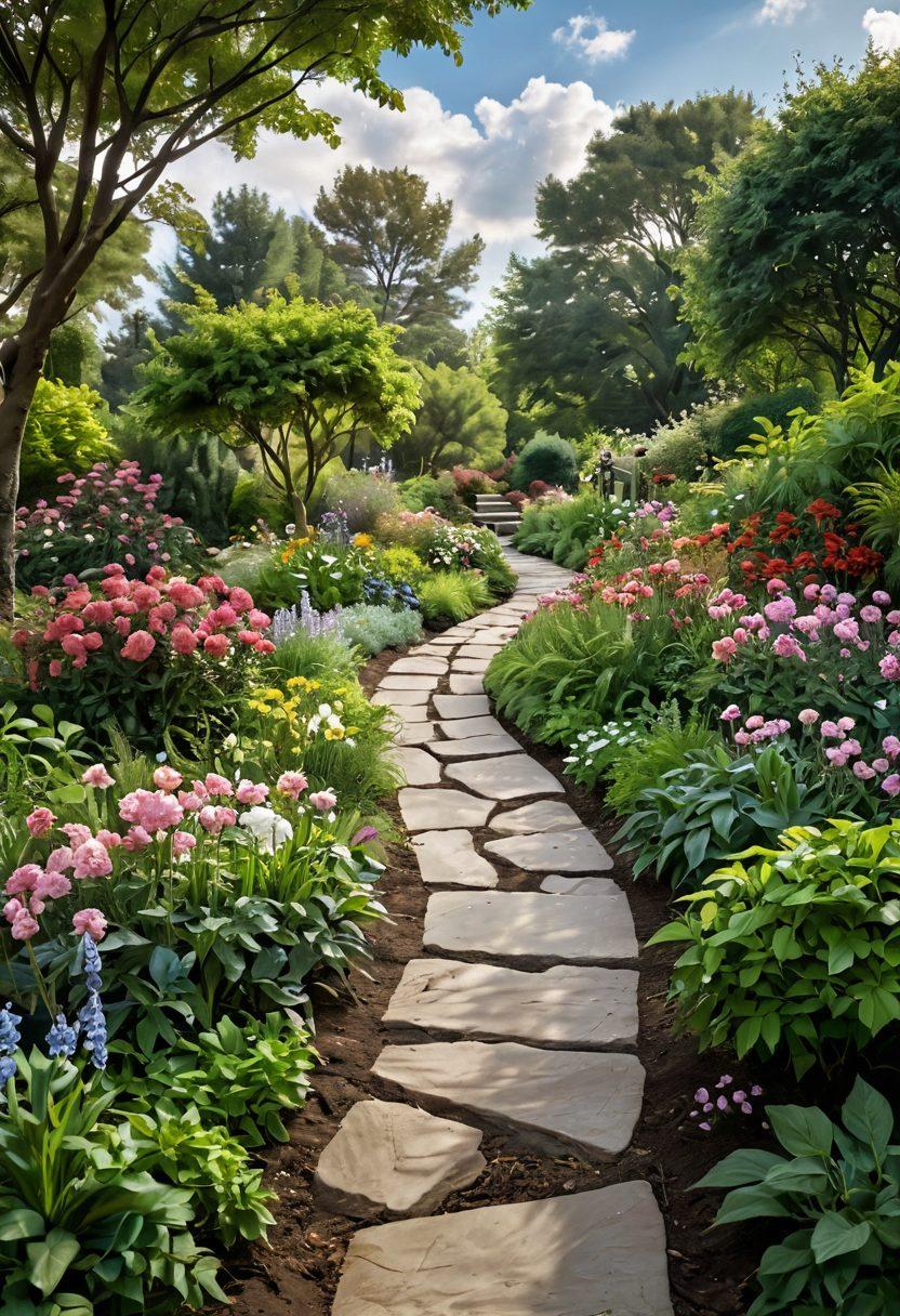 A serene landscape showing a winding path through a lush garden, symbolizing the journey of cancer patients. Along the path, incorporate diverse supportive figures, such as healthcare professionals and loved ones, extending hands of help. Include symbolic elements like a blooming flower for hope and a light beam breaking through clouds for guidance. The atmosphere should convey warmth and encouragement. vibrant colors. super-realistic.